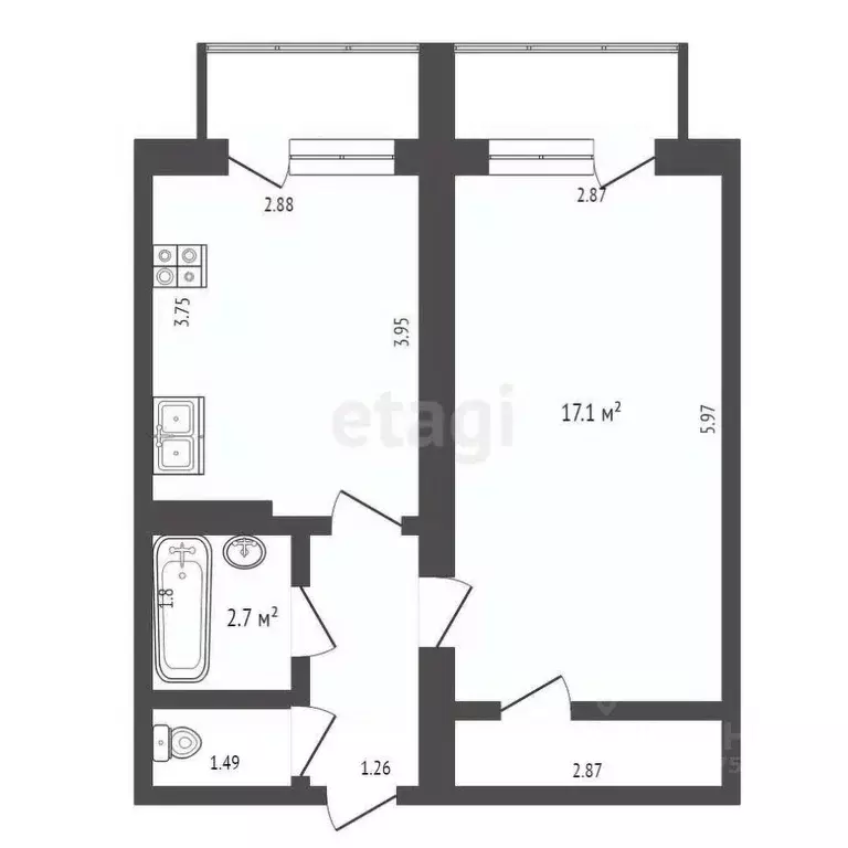 1-к кв. Ханты-Мансийский АО, Нягань Приозерная ул., 31 (39.0 м) - Фото 1