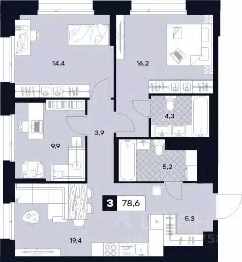 3-к кв. Москва Лодочная ул., 27К2 (78.6 м) - Фото 0