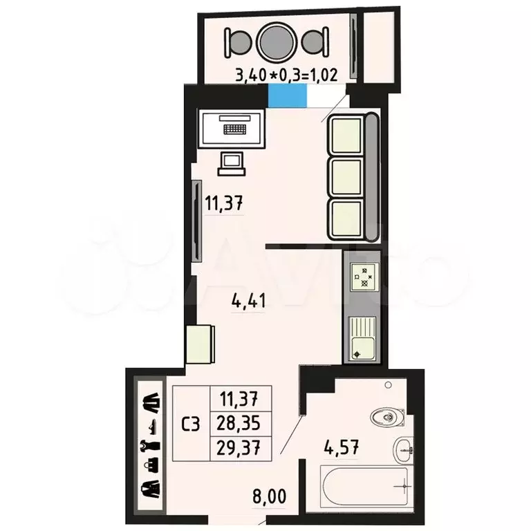 Квартира-студия, 29,5 м, 10/26 эт. - Фото 0