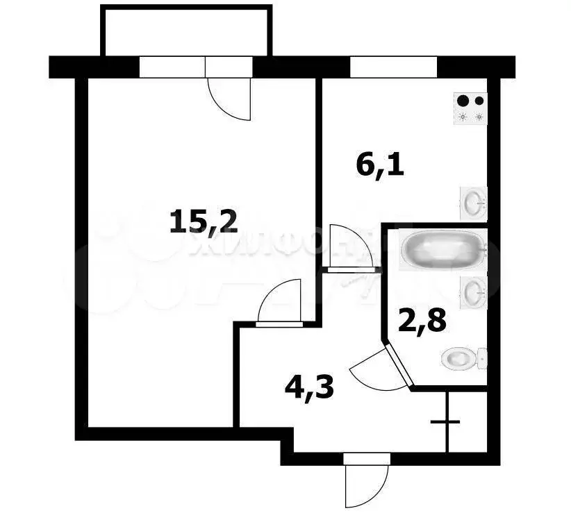 1-к. квартира, 28,6 м, 2/5 эт. - Фото 0