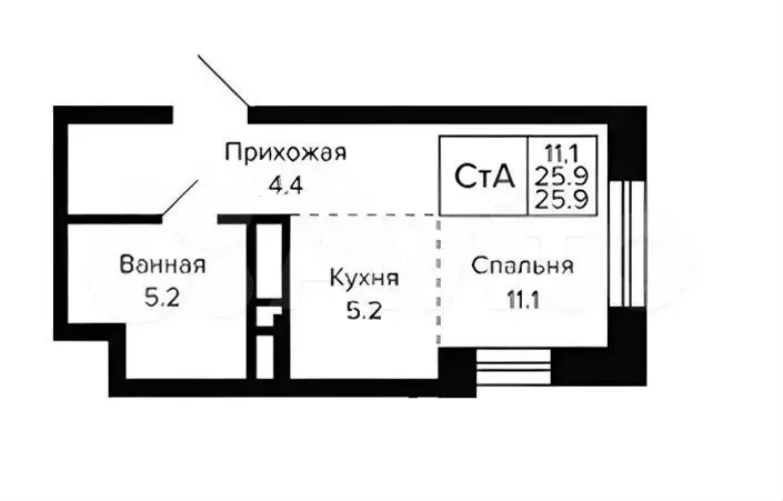 Квартира-студия, 25,9 м, 2/23 эт. - Фото 0