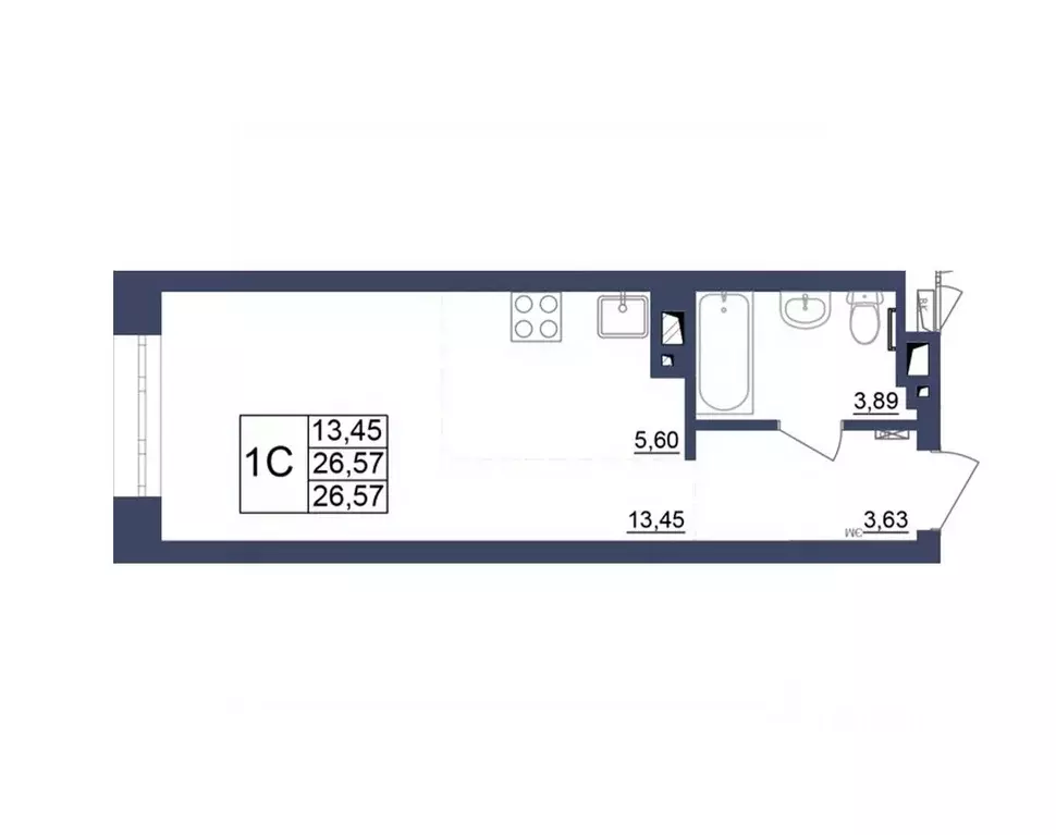Студия Башкортостан, Уфа Космос жилой комплекс, лит1 (26.75 м) - Фото 1