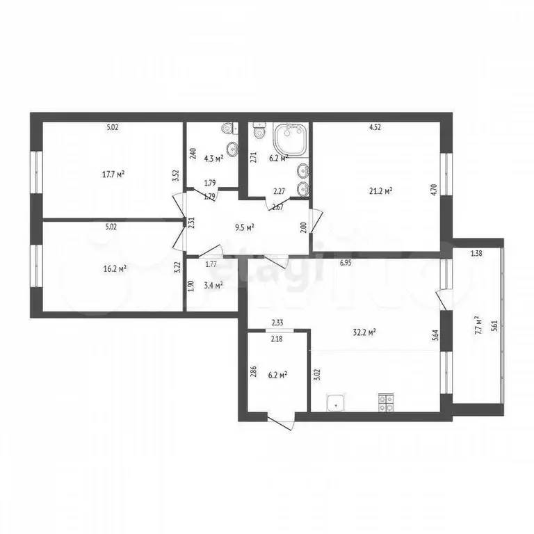 3-к. квартира, 119 м, 2/9 эт. - Фото 0