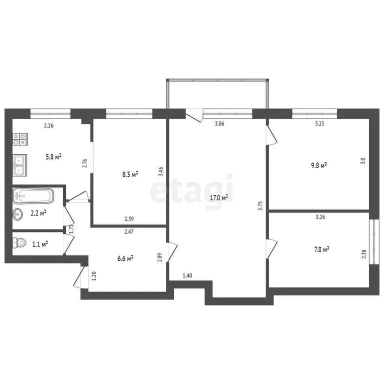 3-комнатная квартира: Кондрово, улица Некрасова, 4 (58.6 м) - Фото 1