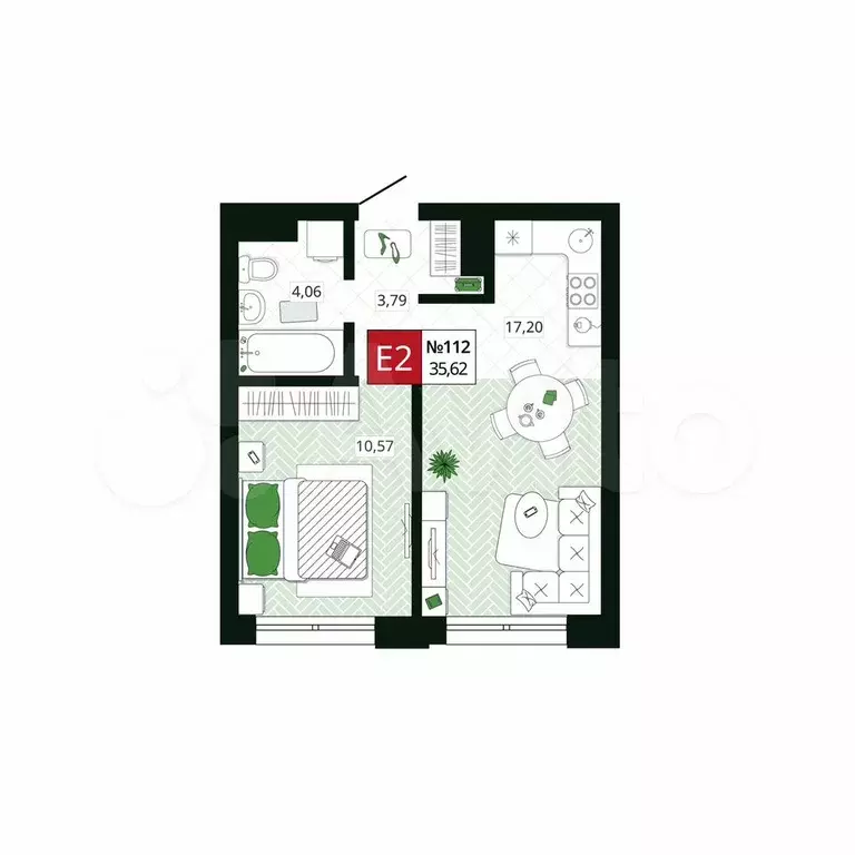 1-к. квартира, 35,6 м, 12/19 эт. - Фото 0