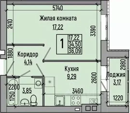 1-к кв. Волгоградская область, Волгоград Долина-2 жилрайон,  (36.09 м) - Фото 0