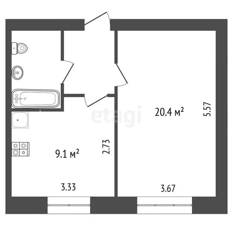 1-комнатная квартира: Томск, улица Карпова, 1 (38.6 м) - Фото 1