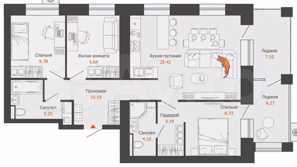 3-к. квартира, 84 м, 4/8 эт. - Фото 0