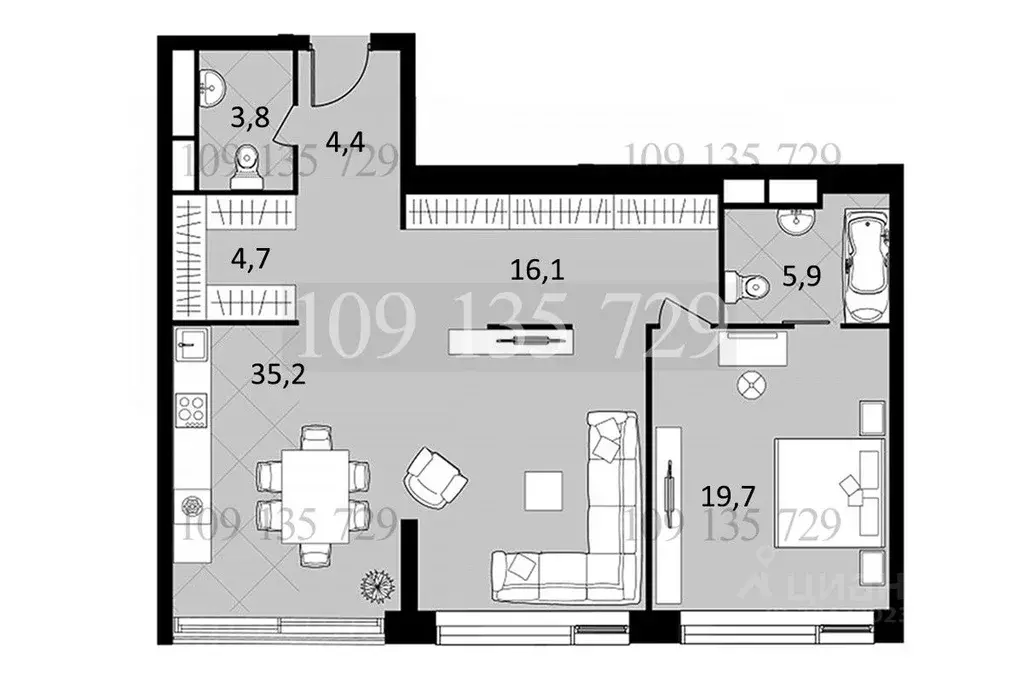 2-к кв. Москва ул. Усачева, 15А (90.4 м) - Фото 1