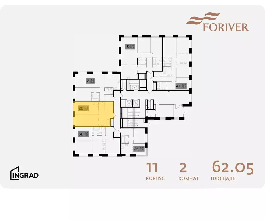 2-к кв. Москва Г мкр, Форивер жилой комплекс, 11 (62.05 м) - Фото 1