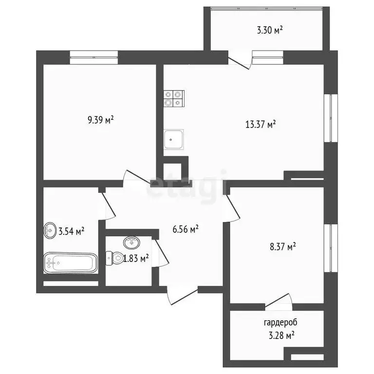 2-комнатная квартира: деревня Патрушева, улица Петра Ершова, 10 (46.34 ... - Фото 1