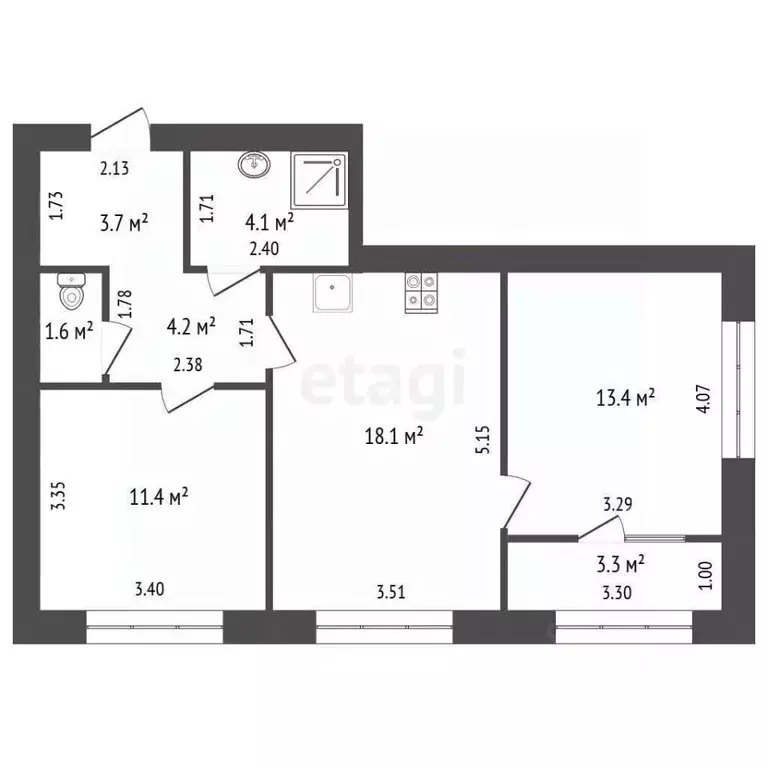 2-к кв. Челябинская область, Челябинск просп. Ленина, 4Г (56.5 м) - Фото 1