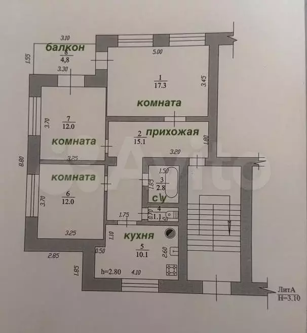 3-к. квартира, 70,4 м, 1/2 эт. - Фото 0