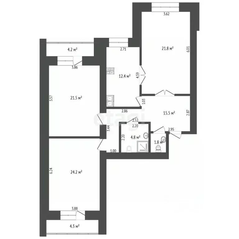 3-к кв. Тюменская область, Тюмень ул. Пермякова, 66 (102.0 м) - Фото 1