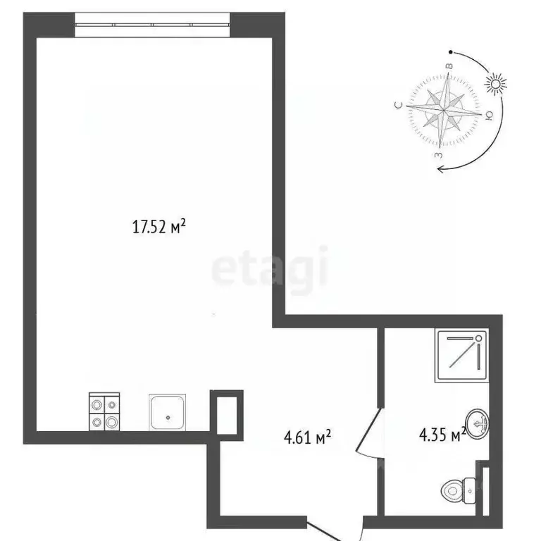 Студия Тюменская область, Тюмень ул. Газовиков, 73 (34.0 м) - Фото 1