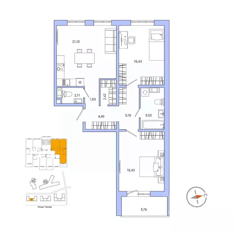 2-к кв. Ленинградская область, Гатчина ул. Чехова, 39 (78.3 м) - Фото 1