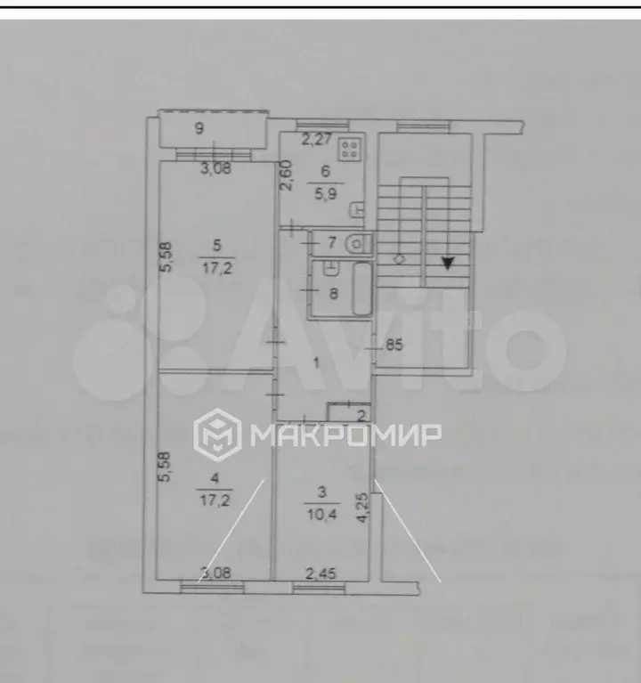 3-к. квартира, 62 м, 5/5 эт. - Фото 0