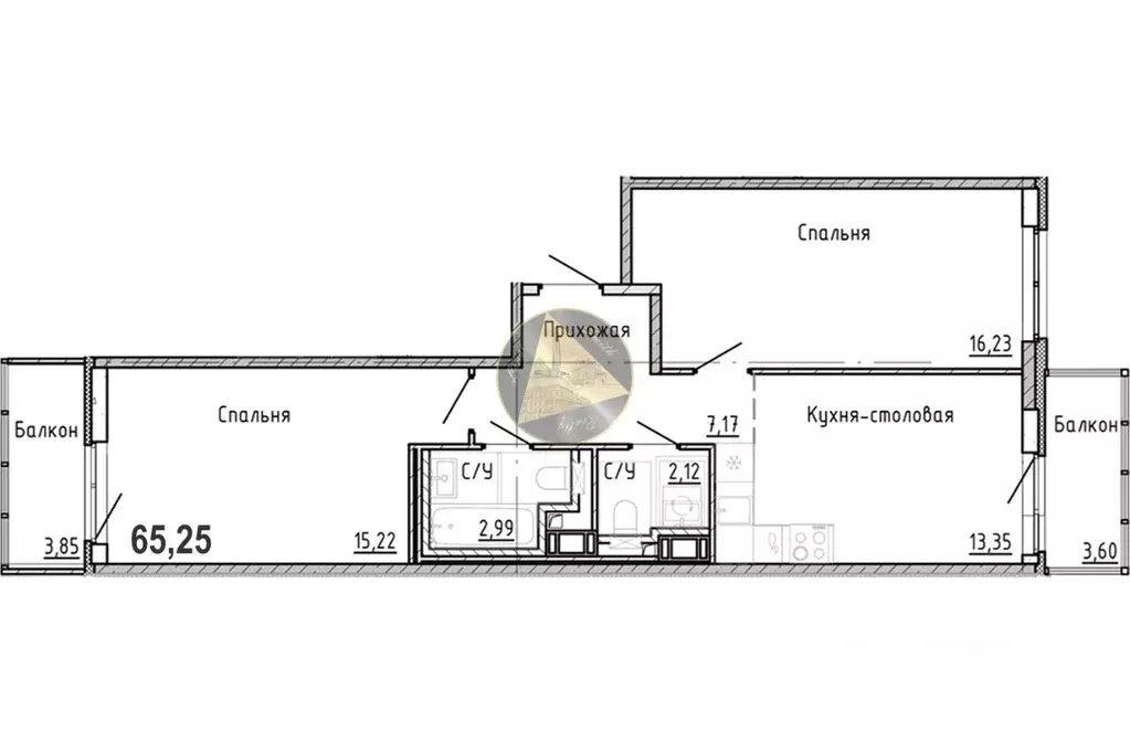 2-к кв. Санкт-Петербург наб. Реки Каменки, 3к3 (65.25 м) - Фото 2