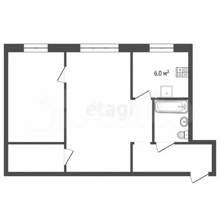 2-к. квартира, 45,6 м, 1/5 эт. - Фото 0