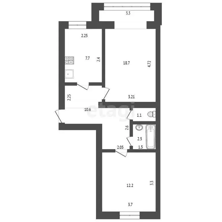 2-комнатная квартира: Ялуторовск, улица Свободы, 185 (52.8 м) - Фото 1