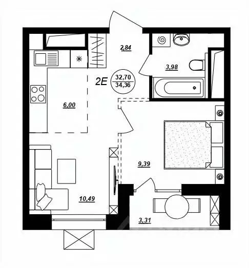 2-к кв. Хабаровский край, Хабаровск ул. Демьяна Бедного (34.36 м) - Фото 1