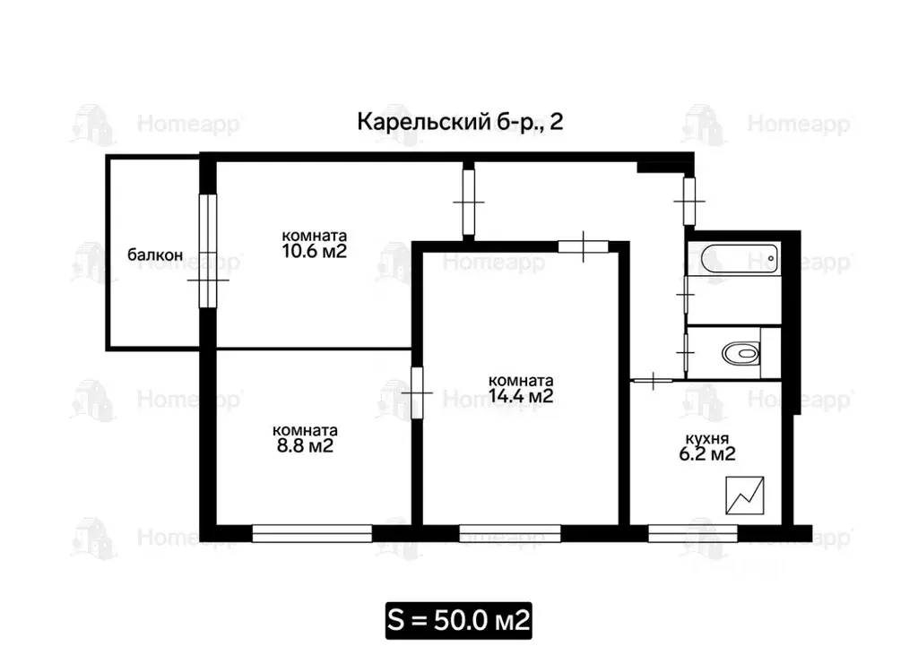 3-к кв. Москва Карельский бул., 2К1 (49.0 м) - Фото 1