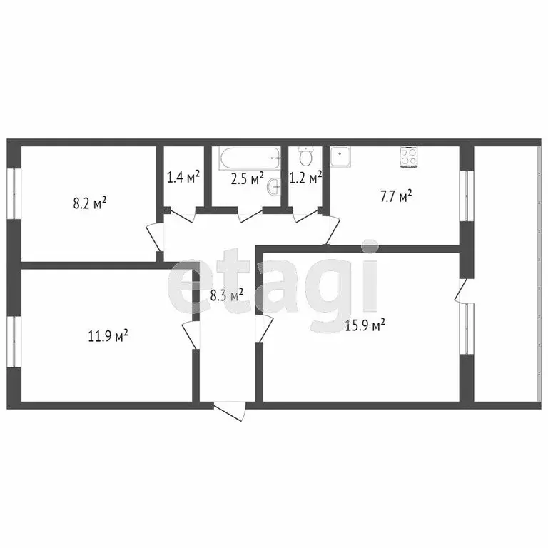 3-комнатная квартира: Ишим, улица Порфирьева, 14 (57.4 м) - Фото 1