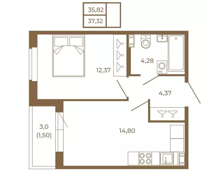 1-комнатная квартира: Сертолово, ЖК Новая История (37.32 м) - Фото 1