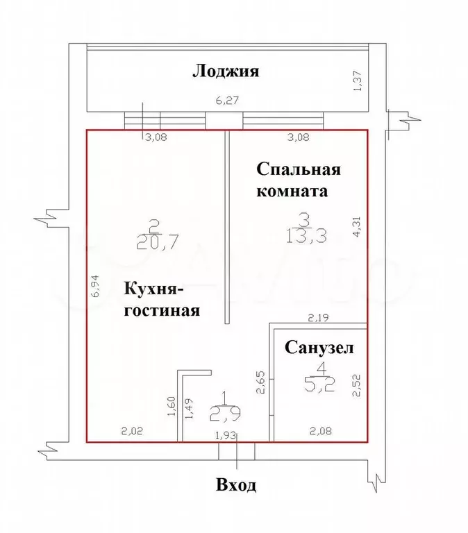 1-к. квартира, 42,1 м, 3/3 эт. - Фото 0