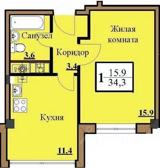 1-к кв. Ставропольский край, Ессентуки Северный мкр,  (34.3 м) - Фото 0