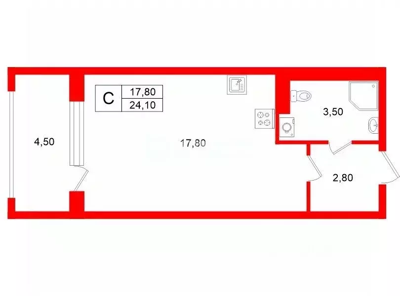 Студия Санкт-Петербург пос. Стрельна, просп. Буденного, 22 (24.4 м) - Фото 2
