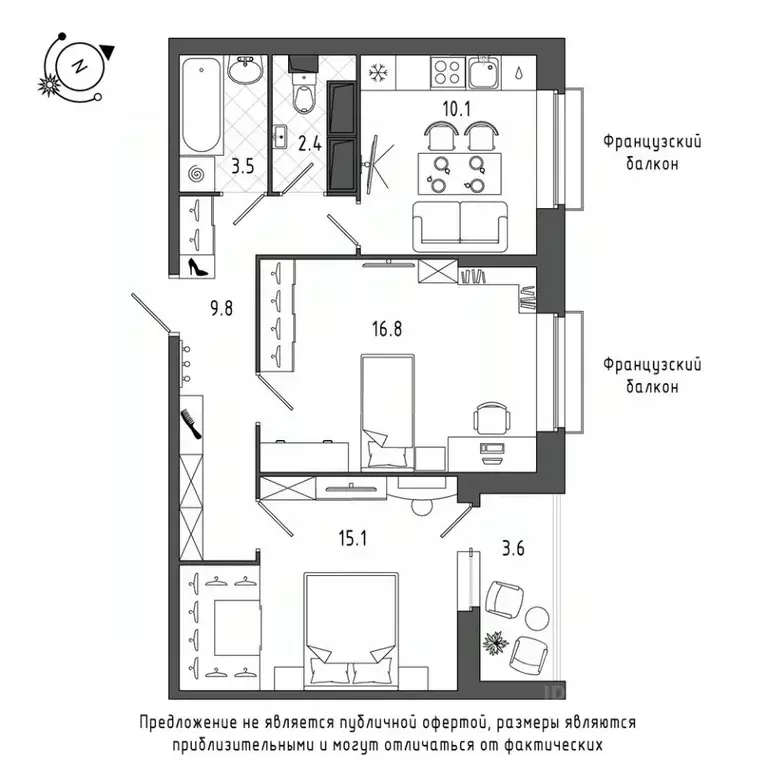 2-к кв. Санкт-Петербург Черниговская ул., 17 (59.8 м) - Фото 0