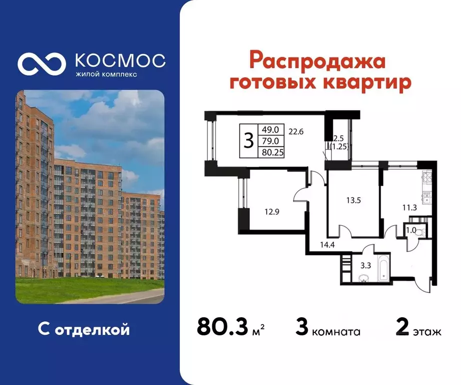 3-к кв. Московская область, Домодедово Авиационный мкр, ул. ... - Фото 1