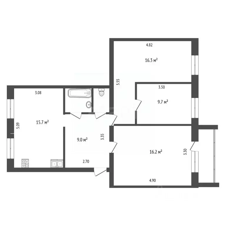 3-к кв. Тюменская область, Тюмень Садовая ул., 119 (70.7 м) - Фото 1