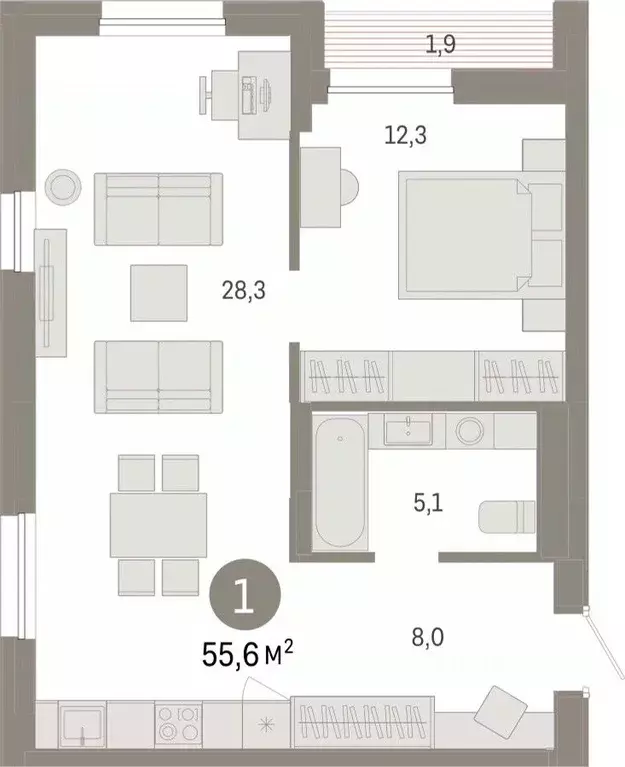 1-к кв. Тюменская область, Тюмень ул. Республики, 203к1 (55.57 м) - Фото 0