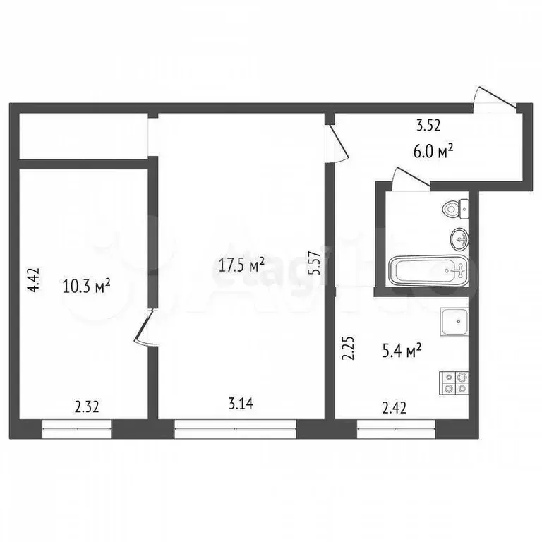 2-к. квартира, 44 м, 1/3 эт. - Фото 0