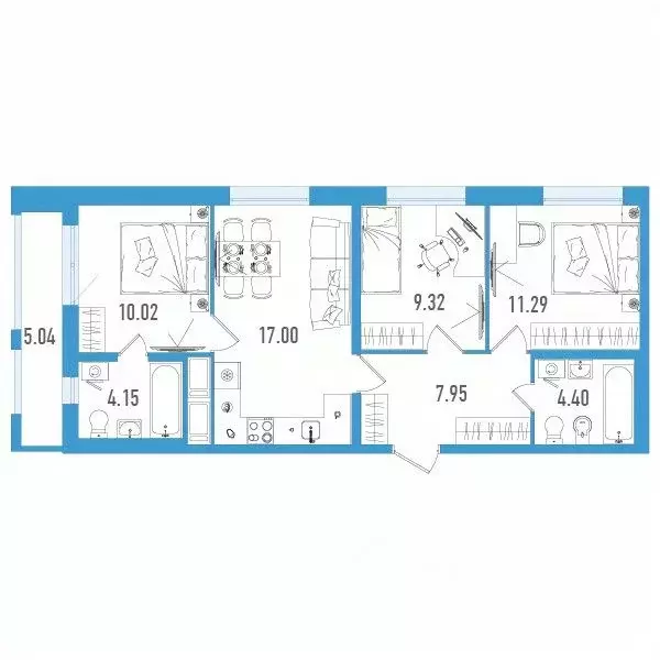 3-к кв. Санкт-Петербург дор. Муринская, 67 (65.64 м) - Фото 0