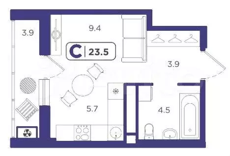 Квартира-студия, 23,5 м, 4/17 эт. - Фото 1
