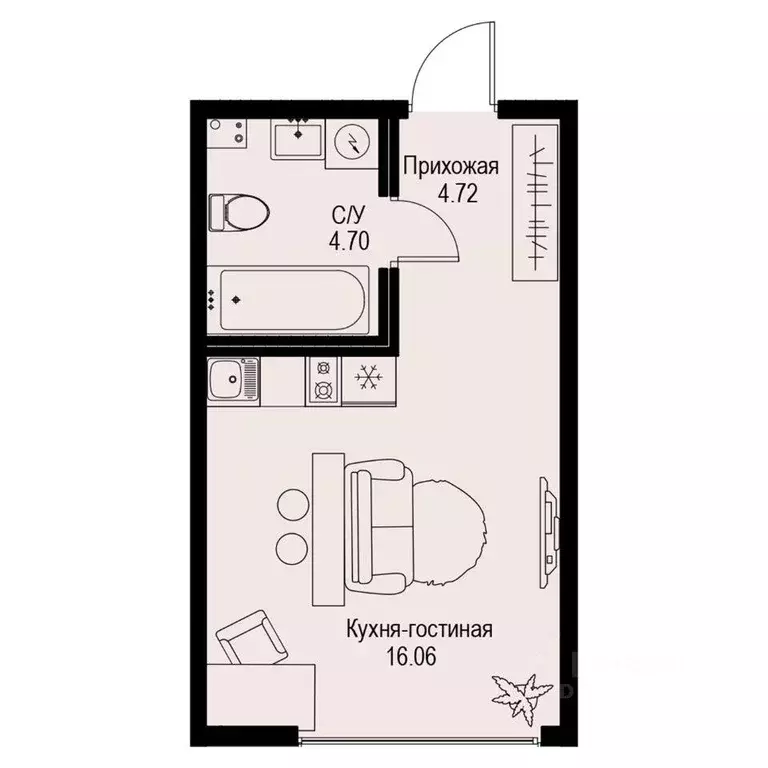 Квартира, студия, 25.48 м - Фото 0