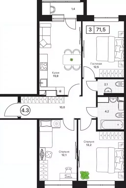 3-к кв. Московская область, Пушкино Пушкино Град жилой комплекс, к2 ... - Фото 1