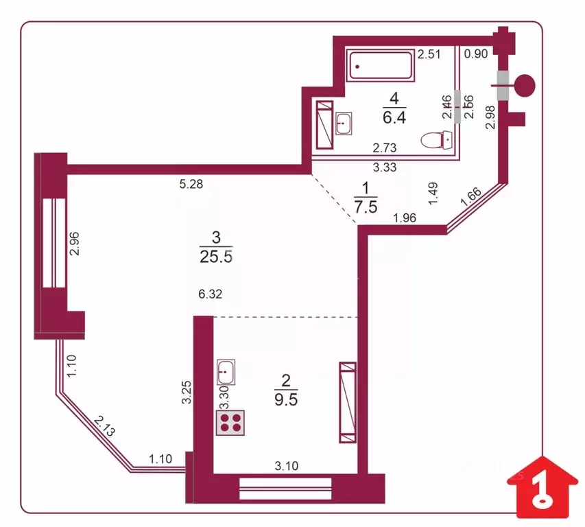 1-к кв. Омская область, Омск Пригородная ул., 21к3 (48.9 м) - Фото 2