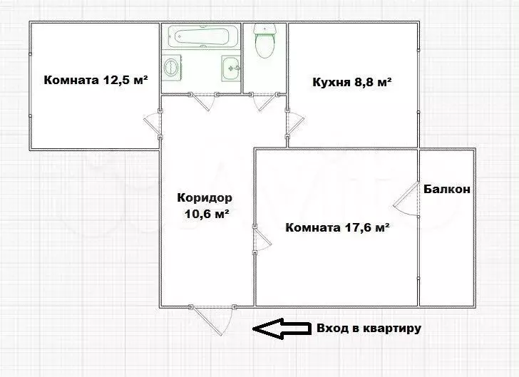 2-к. квартира, 53,5 м, 5/9 эт. - Фото 0