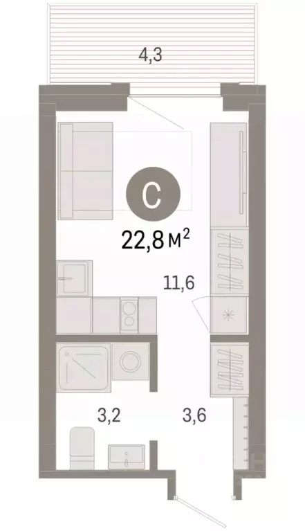 Студия Омская область, Омск  (22.84 м) - Фото 1