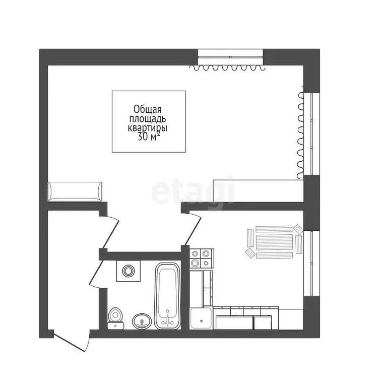 1-комнатная квартира: Северск, улица Крупской, 8 (30 м) - Фото 0