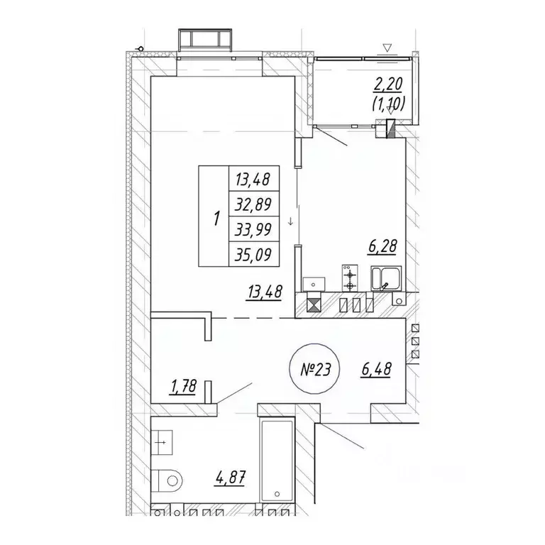 1-к кв. Калининградская область, Зеленоградск  (35.09 м) - Фото 1