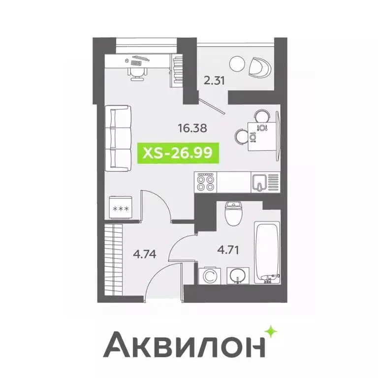 Студия Санкт-Петербург бул. Головнина, 6к1 (26.99 м) - Фото 0