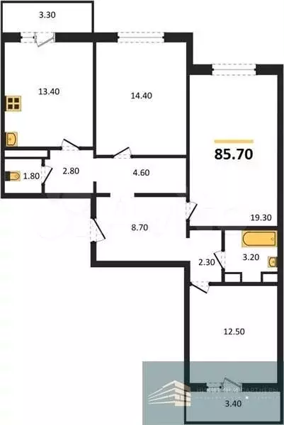 3-к. квартира, 85,7 м, 9/10 эт. - Фото 0