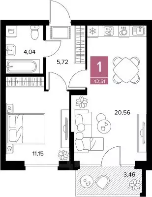 1-к кв. Рязанская область, Рязань Забайкальская ул. (42.51 м) - Фото 1
