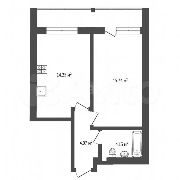1-к. квартира, 38,6 м, 8/9 эт. - Фото 1