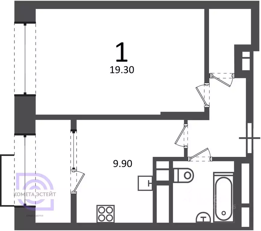 Студия Москва Клинская ул., 2А (40.2 м) - Фото 2